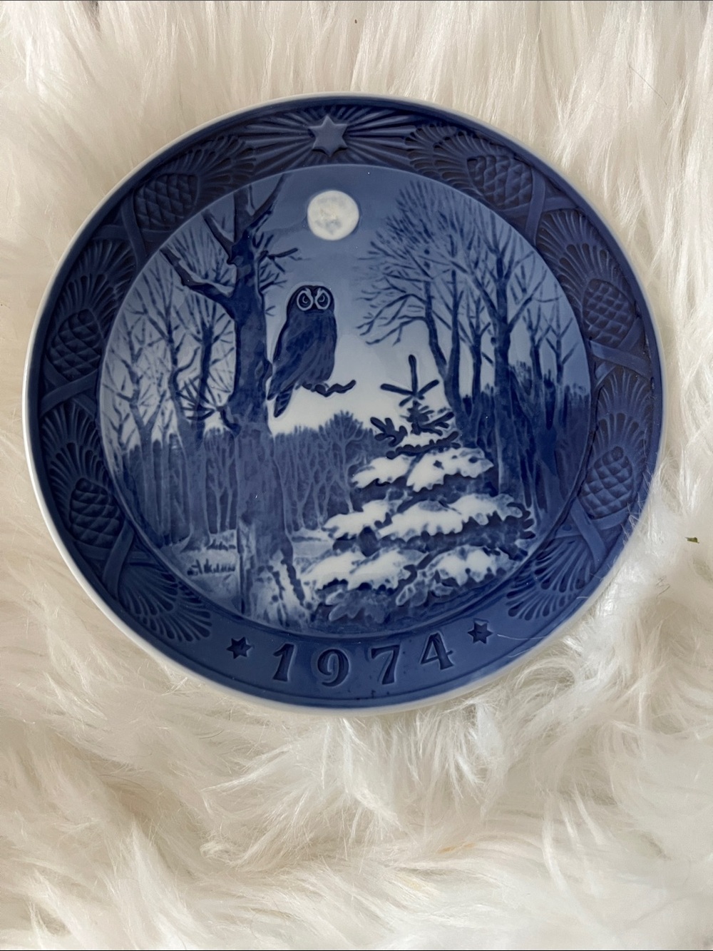 Royal Copenhagen Blue Owl Winter Plate 1974